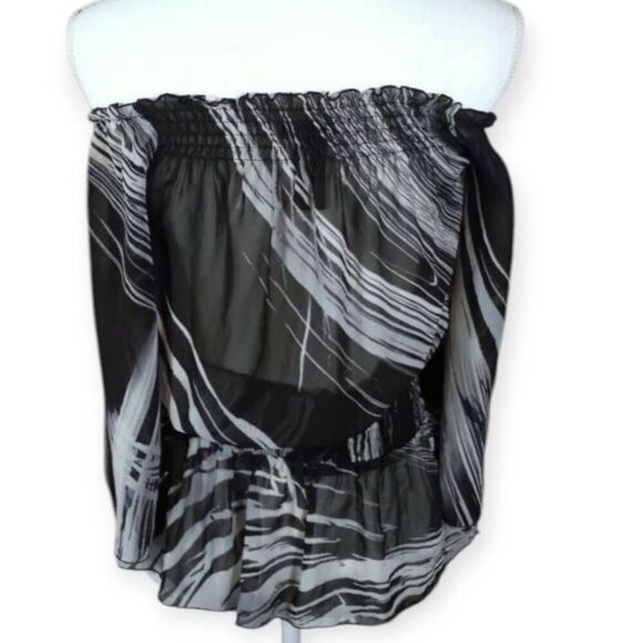 BISOU BISOU BLACK SHEER OFF-THE-SHLDER TOP SZ.S EUC - Picture 2 of 4